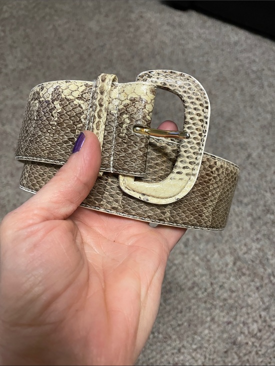 Lan Accessories - Genuine Snakeskin Wide Belt in Beige and Taupe- like new